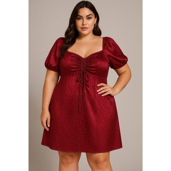 Romantic Bridgerton Boho Baby Doll Satin Red Lightweight Cheetah Dress, Size XL - Picture 1 of 10